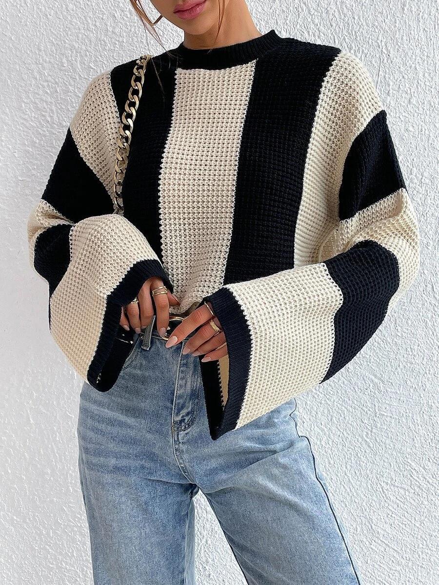 Women's Knit Pullover Sweater with Wide Sleeves