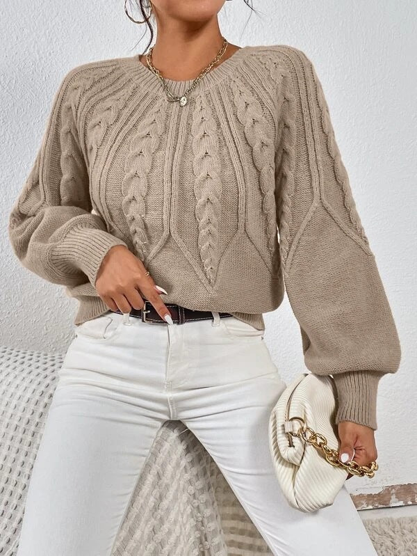 Women's Knit Sweater with Cable Knit Design