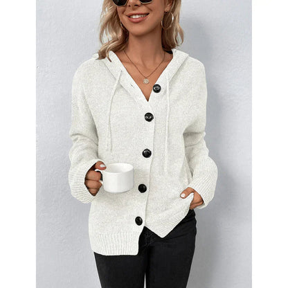 Women's Knitted Cardigan with Hood and Button Front