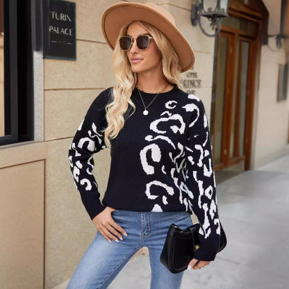 Women's Knitted Sweater with Animal Print Design