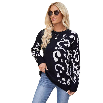 Women's Knitted Sweater with Animal Print Design