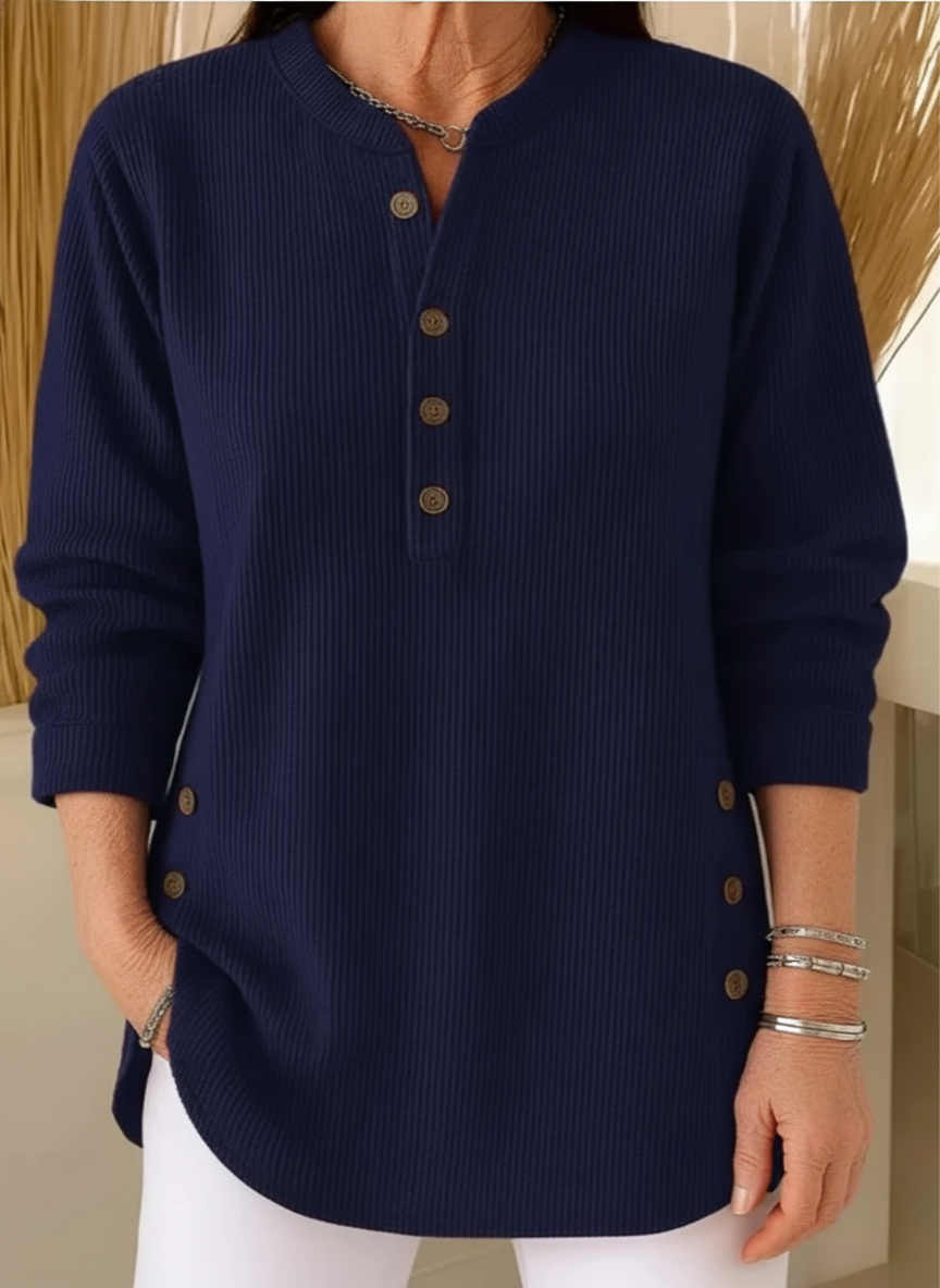 Women's Knitted Sweater with Button Detail and Flowing Cut