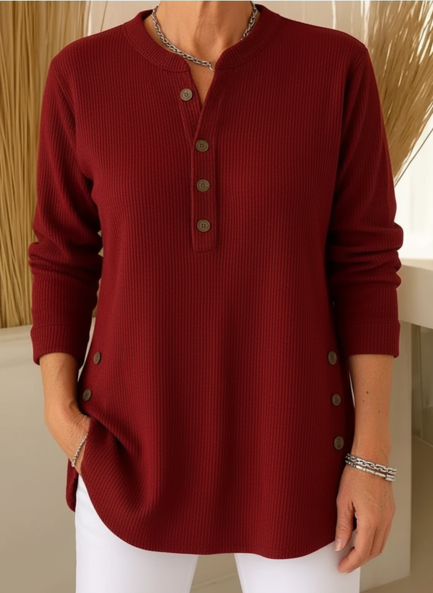 Women's Knitted Sweater with Button Detail and Flowing Cut