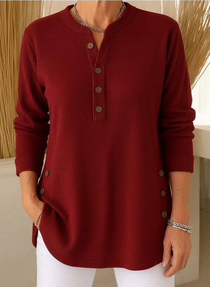 Women's Knitted Sweater with Button Detail and Flowing Cut