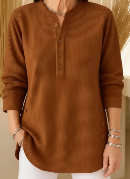 Women's Knitted Sweater with Button Detail and Flowing Cut