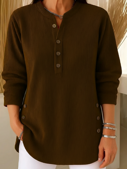 Women's Knitted Sweater with Button Detail and Flowing Cut