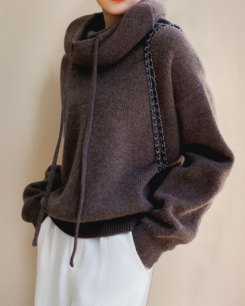 Women's Knitted Sweater with High Collar