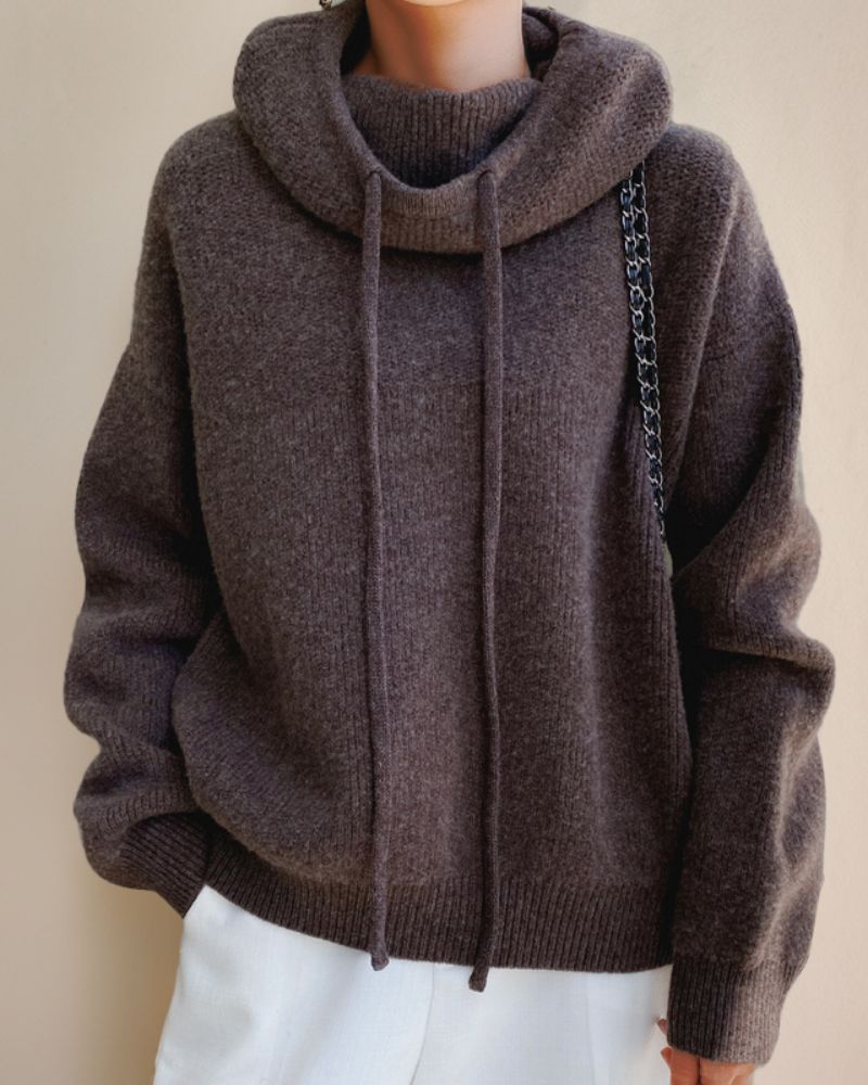 Women's Knitted Sweater with High Collar