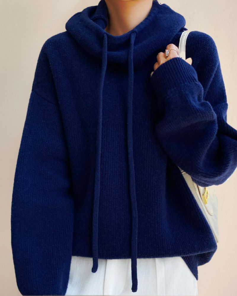 Women's Knitted Sweater with High Collar