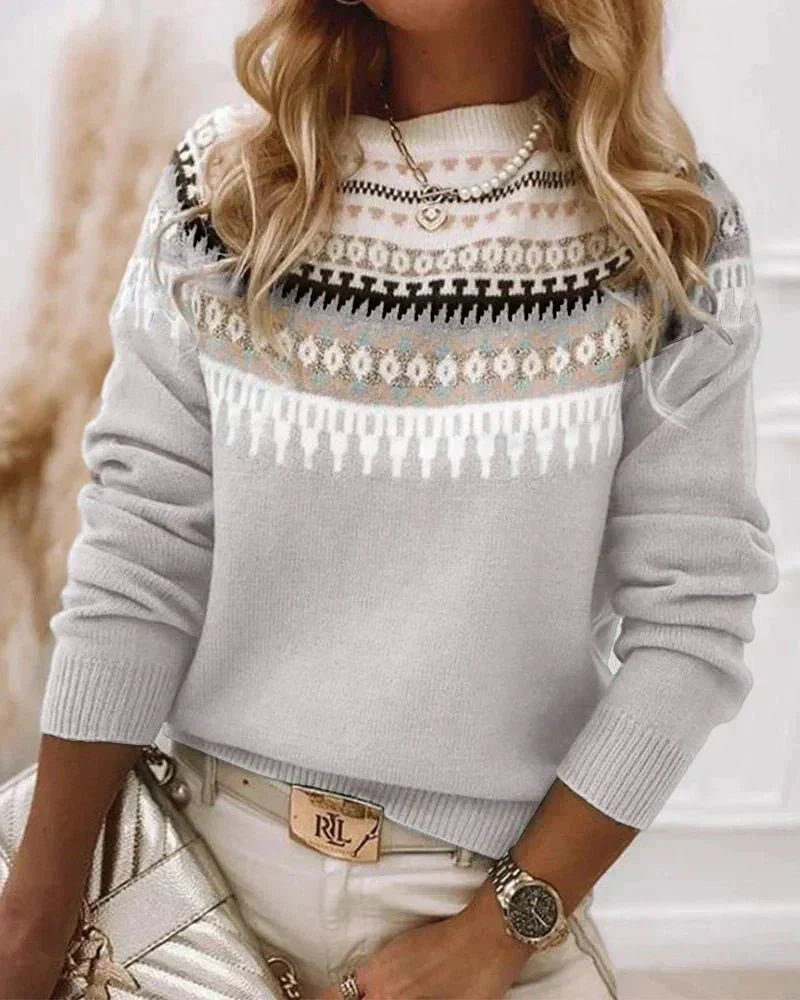 Women's Knitted Sweater with Nordic Pattern