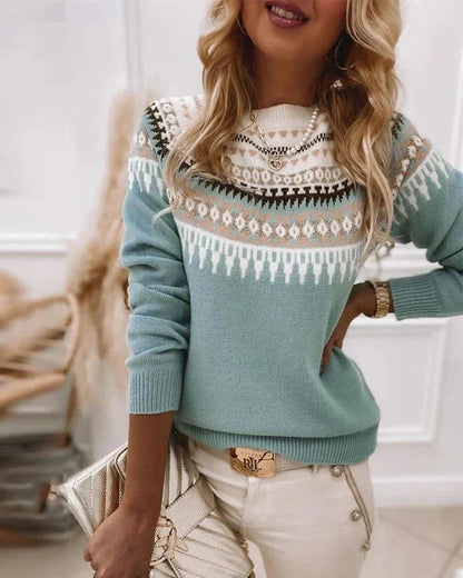 Women's Knitted Sweater with Nordic Pattern