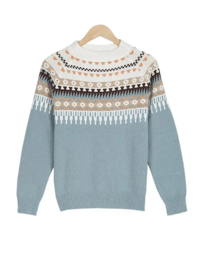 Women's Knitted Sweater with Nordic Pattern