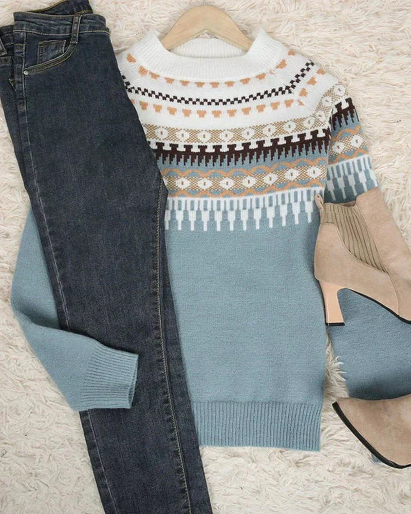 Women's Knitted Sweater with Nordic Pattern