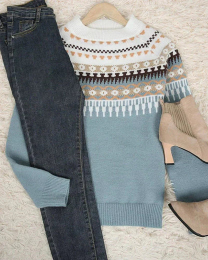 Women's Knitted Sweater with Nordic Pattern