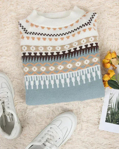 Women's Knitted Sweater with Nordic Pattern