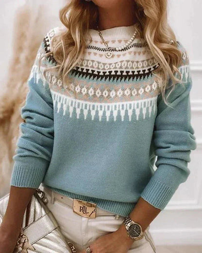 Women's Knitted Sweater with Nordic Pattern