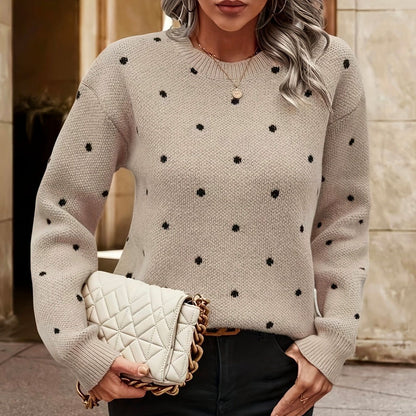 Women's Knitted Sweater with Polka Dot Pattern