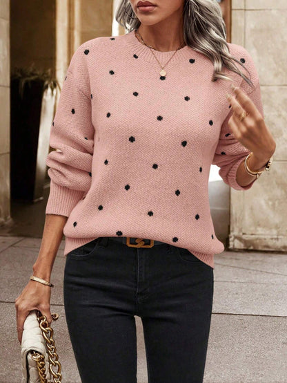 Women's Knitted Sweater with Polka Dot Pattern