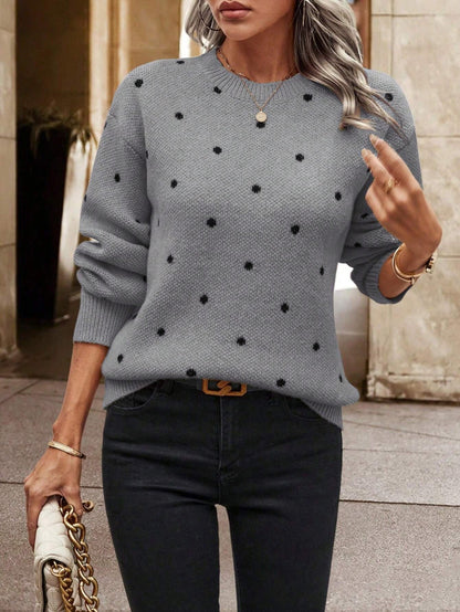 Women's Knitted Sweater with Polka Dot Pattern