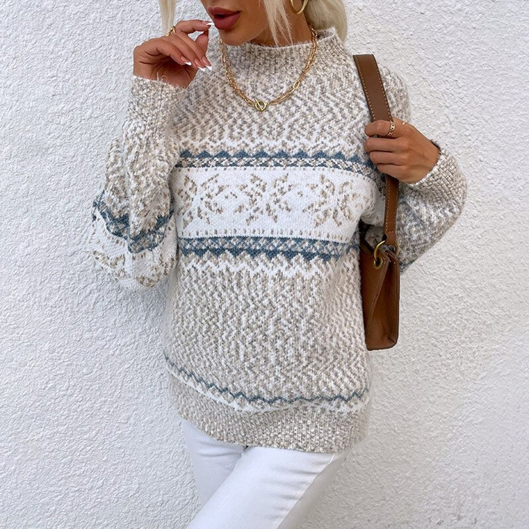 Women's Knitted Sweater with Snowflake Pattern