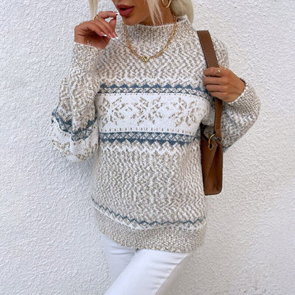 Women's Knitted Sweater with Snowflake Pattern