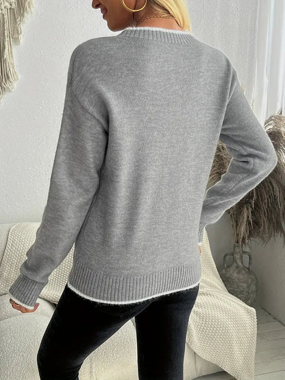 Women's Knitted Sweater with Snowflake Pattern for Winter