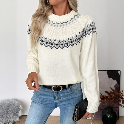 Women's Knitted Sweater with Traditional Norwegian Pattern