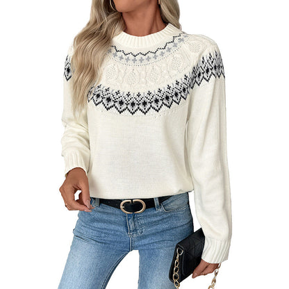 Women's Knitted Sweater with Traditional Norwegian Pattern