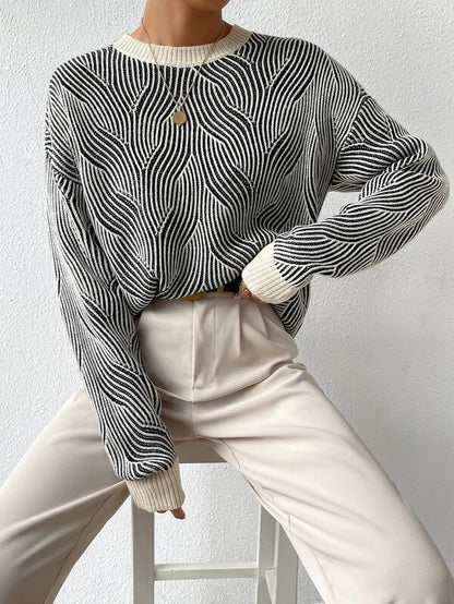 Women's Knitted Sweater with Wave Pattern