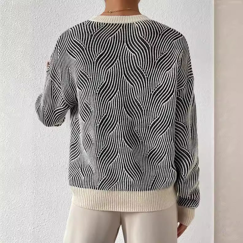 Women's Knitted Sweater with Wave Pattern