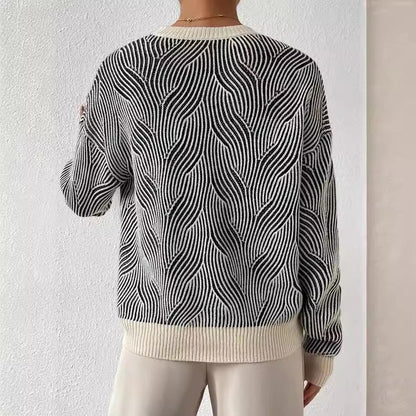 Women's Knitted Sweater with Wave Pattern