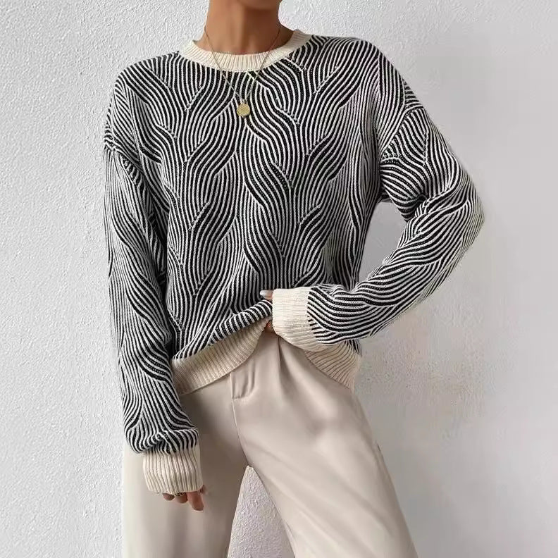 Women's Knitted Sweater with Wave Pattern