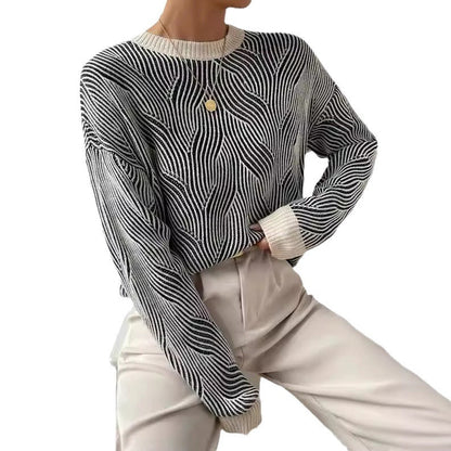 Women's Knitted Sweater with Wave Pattern