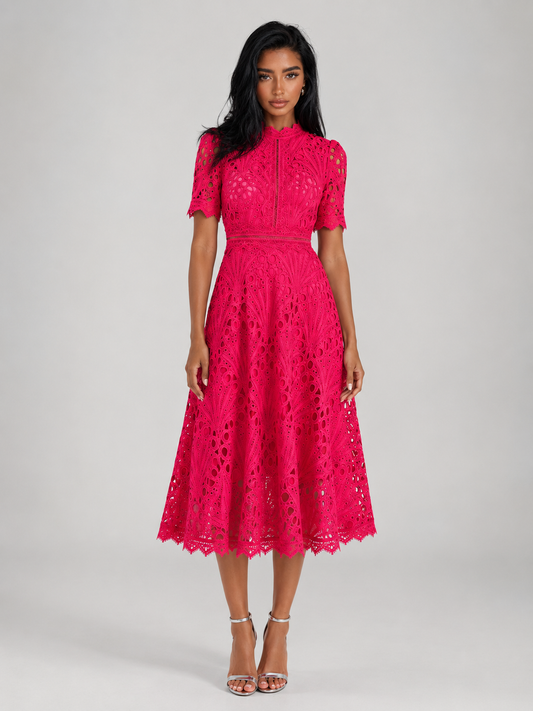Women's Lace Midi Dress with Scoop Neck