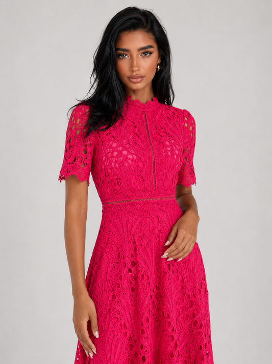 Women's Lace Midi Dress with Scoop Neck