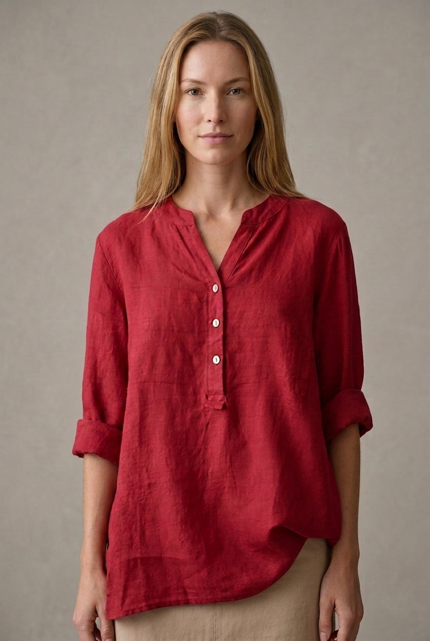 Women's Lightweight V-Neck Button-Down Shirt with Relaxed Fit