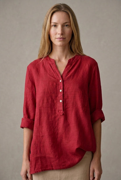 Women's Lightweight V-Neck Button-Down Shirt with Relaxed Fit