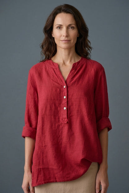 Women's Lightweight V-Neck Button-Down Shirt with Relaxed Fit