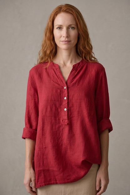 Women's Lightweight V-Neck Button-Down Shirt with Relaxed Fit