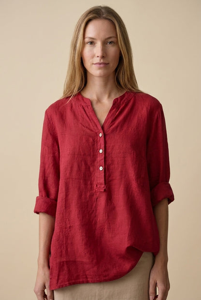 Women's Lightweight V-Neck Button-Down Shirt with Relaxed Fit