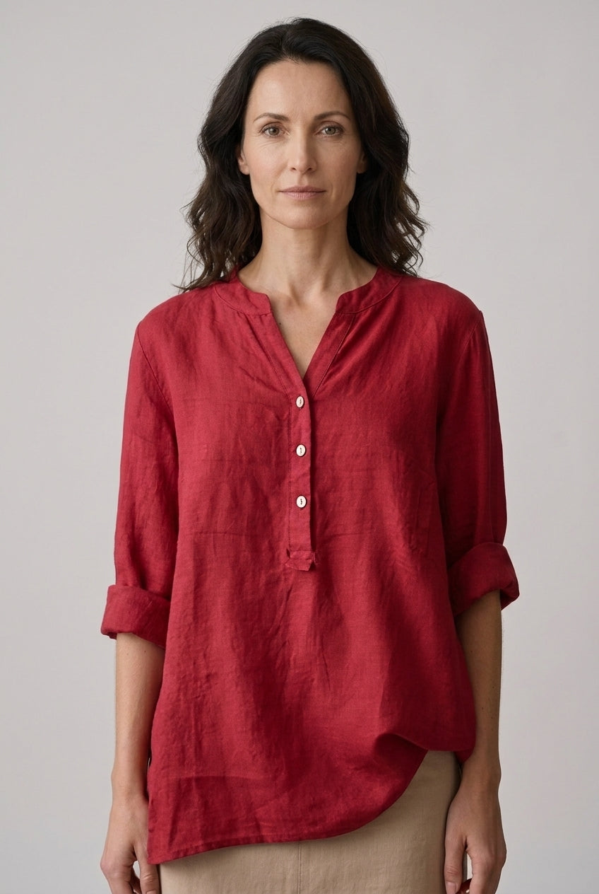 Women's Lightweight V-Neck Button-Down Shirt with Relaxed Fit