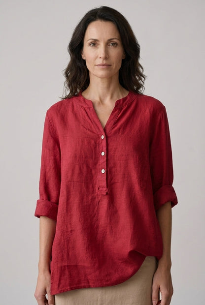 Women's Lightweight V-Neck Button-Down Shirt with Relaxed Fit