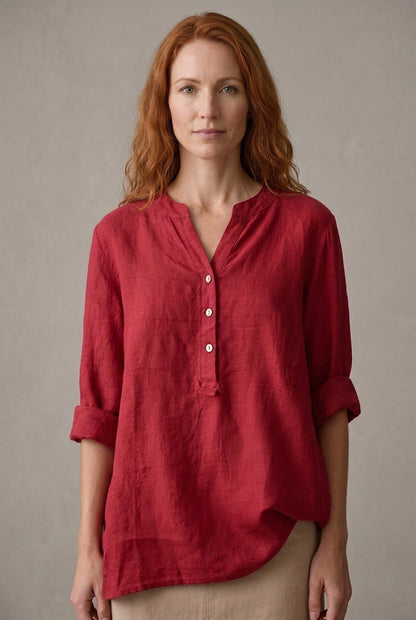 Women's Lightweight V-Neck Button-Down Shirt with Relaxed Fit
