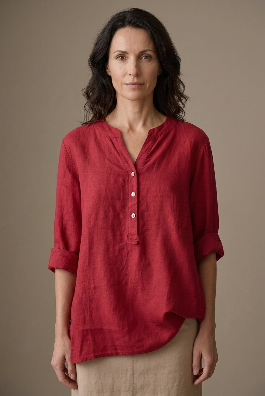 Women's Lightweight V-Neck Button-Down Shirt with Relaxed Fit
