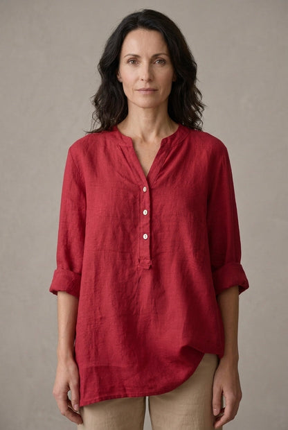 Women's Lightweight V-Neck Button-Down Shirt with Relaxed Fit
