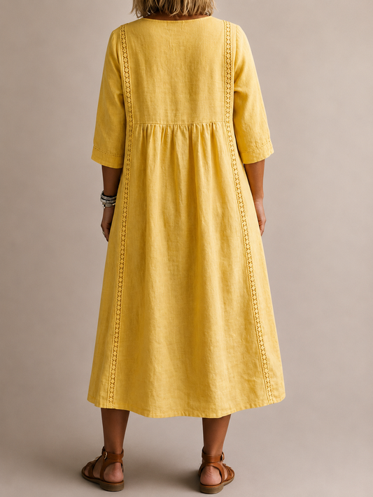 Women's Linen Look Dress with V-Neck