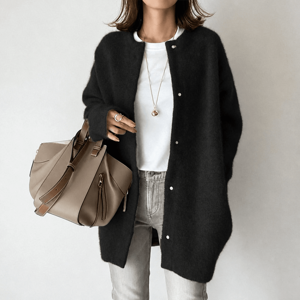Women's Long Cardigan in Soft Knit with Button Front - Cosy Layering