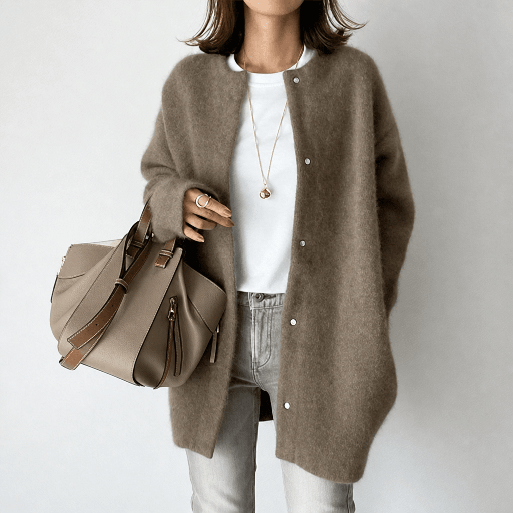 Women's Long Cardigan in Soft Knit with Button Front - Cosy Layering