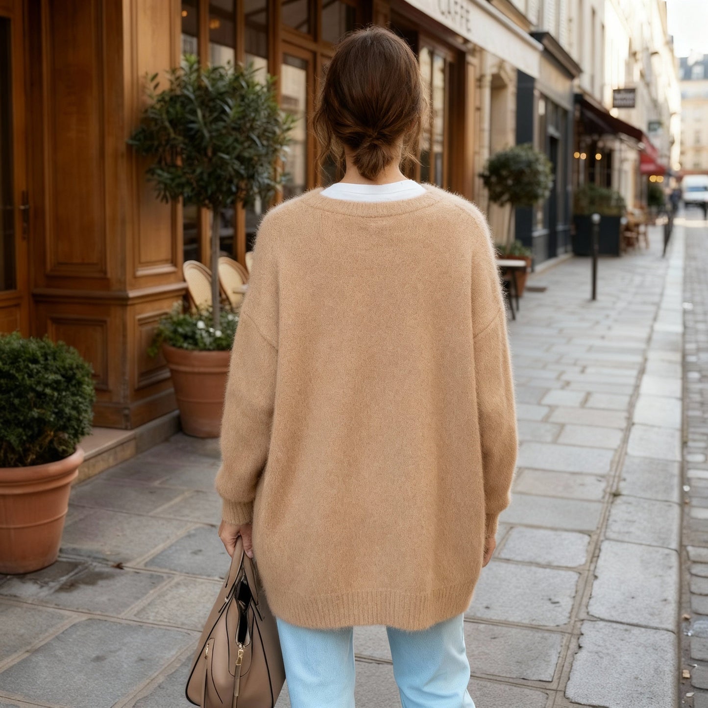 Women's Long Cardigan with Button Detail in Soft Knit - Elegant Comfort