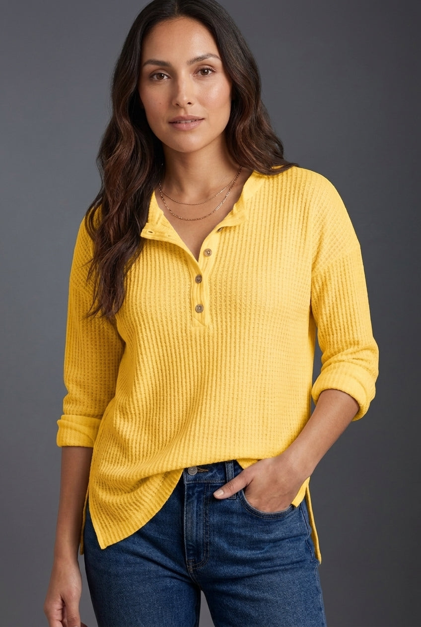 Women's Long Sleeve Button Front Top with V-Neck